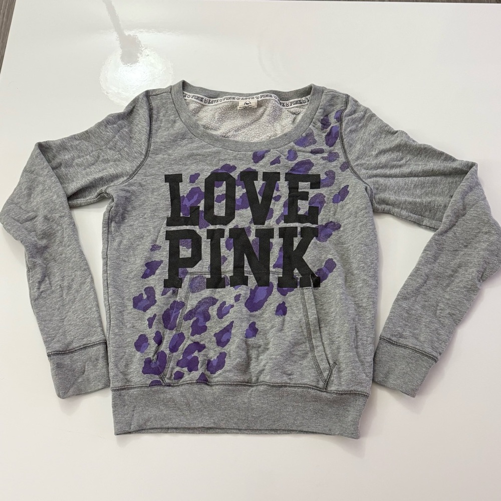 PINK Victoria's Secret Gray Sweatshirt with Purple Accents Size S/P